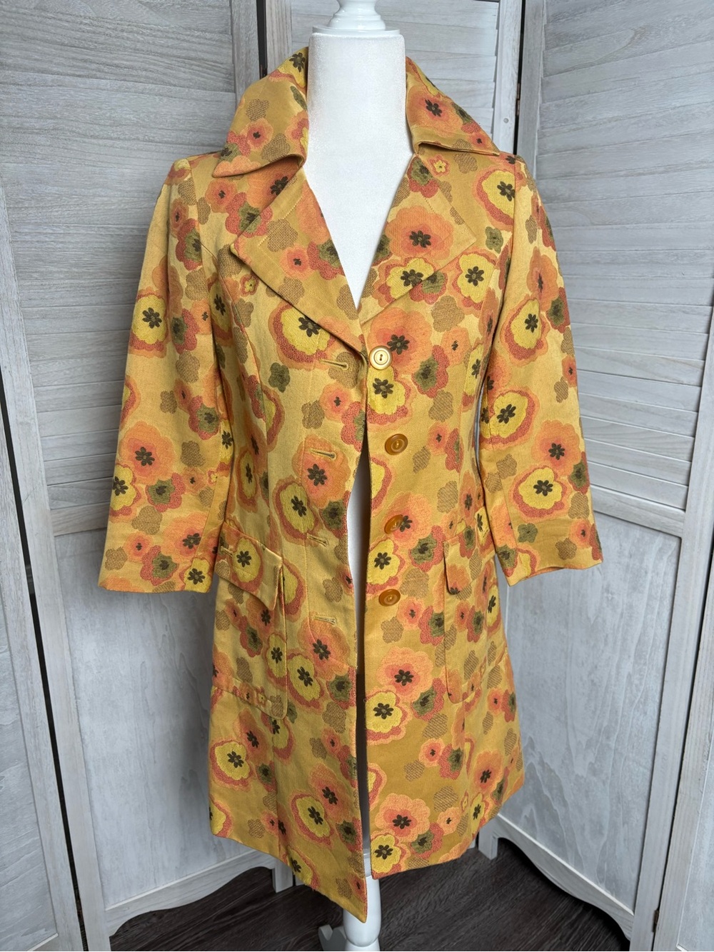 IDEOLOGY VINTAGE WOMEN'S YELLOW MULTI-COLOR GEOMETRIC PRINT JACKET SIZE XS